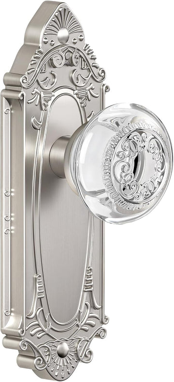 Brushed Nickel Crystal Dummy Door Knobs, Vintage Interior, 2 Pack