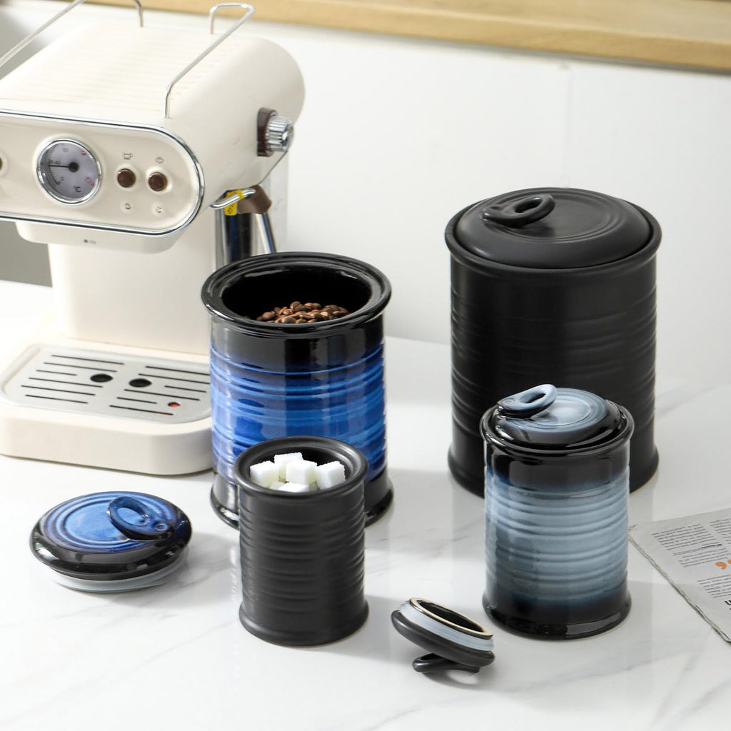 Food Storage Jar, Ceramic Canister Sets for The Kitchen, Set of 3, Black