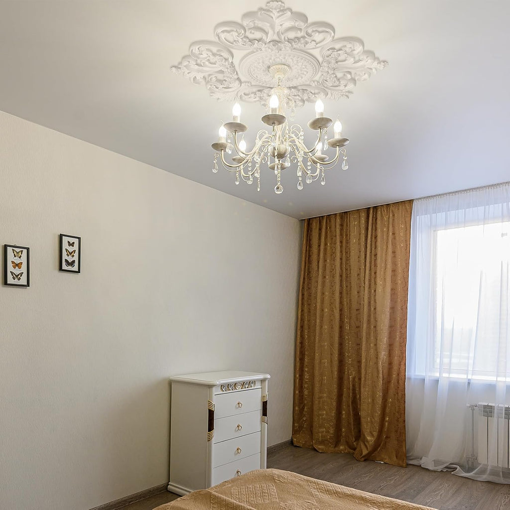 28'' Large PU Ceiling Medallion Combination Decorative 2.36'' ID French Style Chandelier Base Ceiling Medallion for