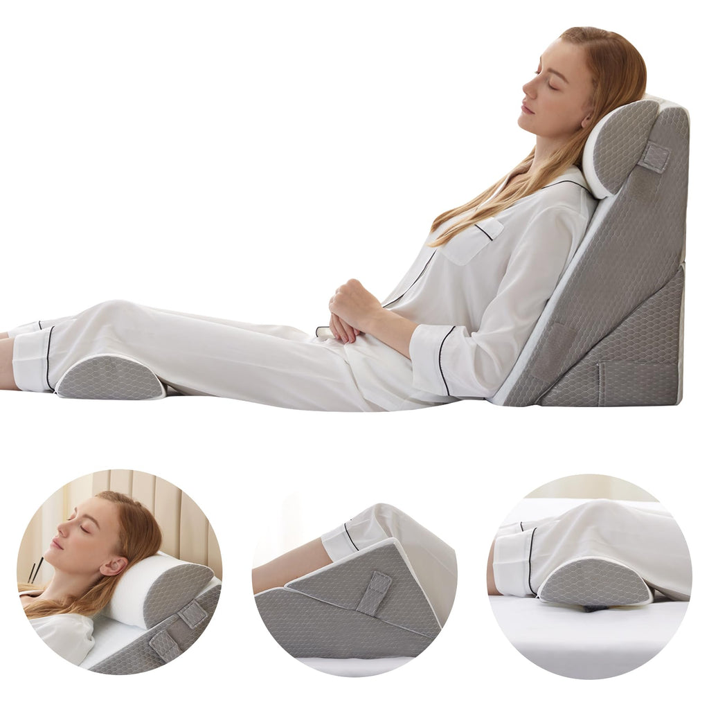 Adjustable 4pcs Bed Wedge Pillow Set, Memory Foam Wedge Pillows Post Surgery for Back, Neck, Leg Pain Relief, Pillow