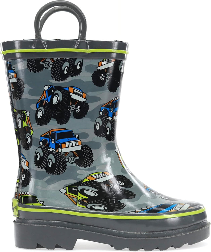 Chief Boys Waterproof Printed Rain Boot with Easy Pull On Handles
