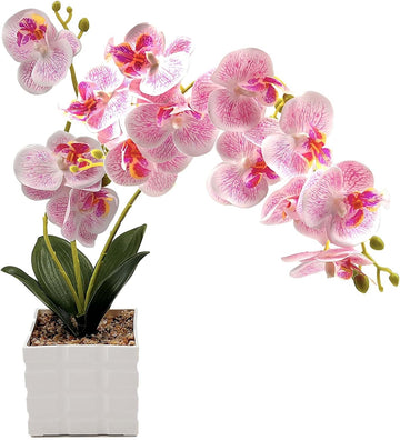 13-Heads Artificial Orchid Flower in Pot,50cm Silk Orchid Arrangement with Plastic Vase,Potted Pink Flowers,Silk