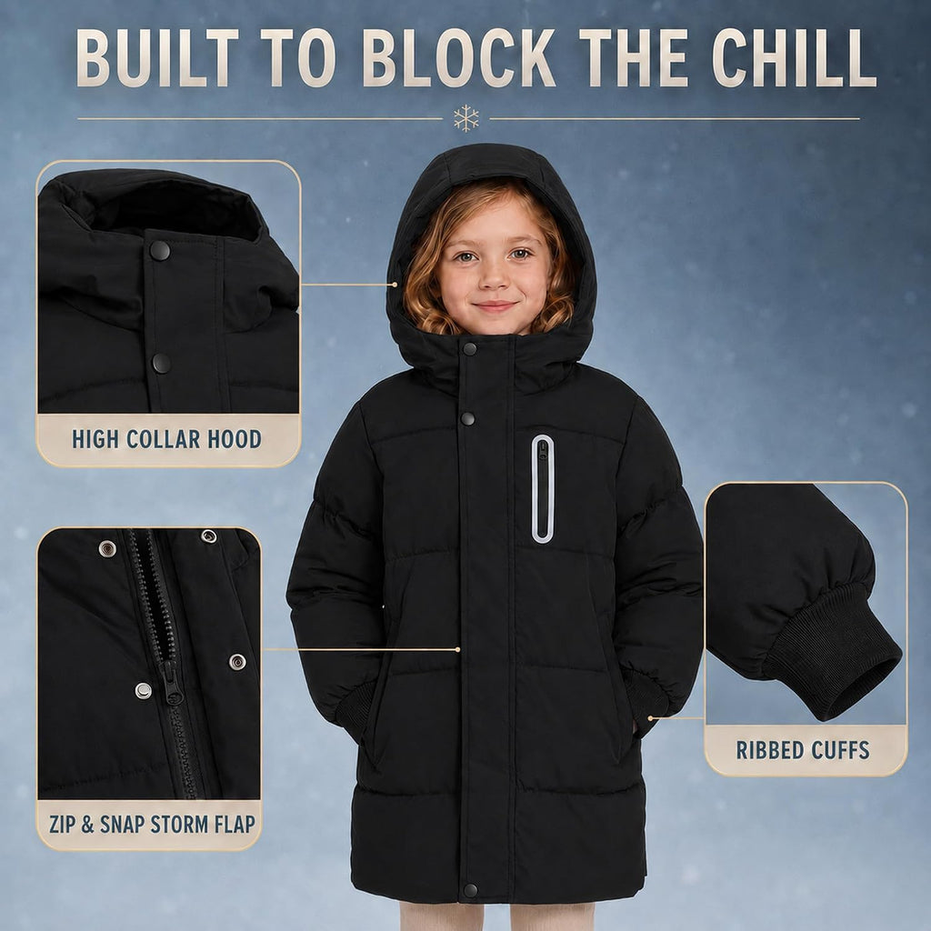 Girls Boys Winter Coat Kids Hooded Winter Jacket Long Puffer Coat