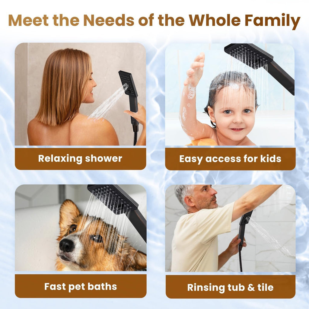 Rain Shower Head with Handheld Spray, 8 Inch Rainfall Shower Head Combo with 60" Hose, Adjustable Dual Square