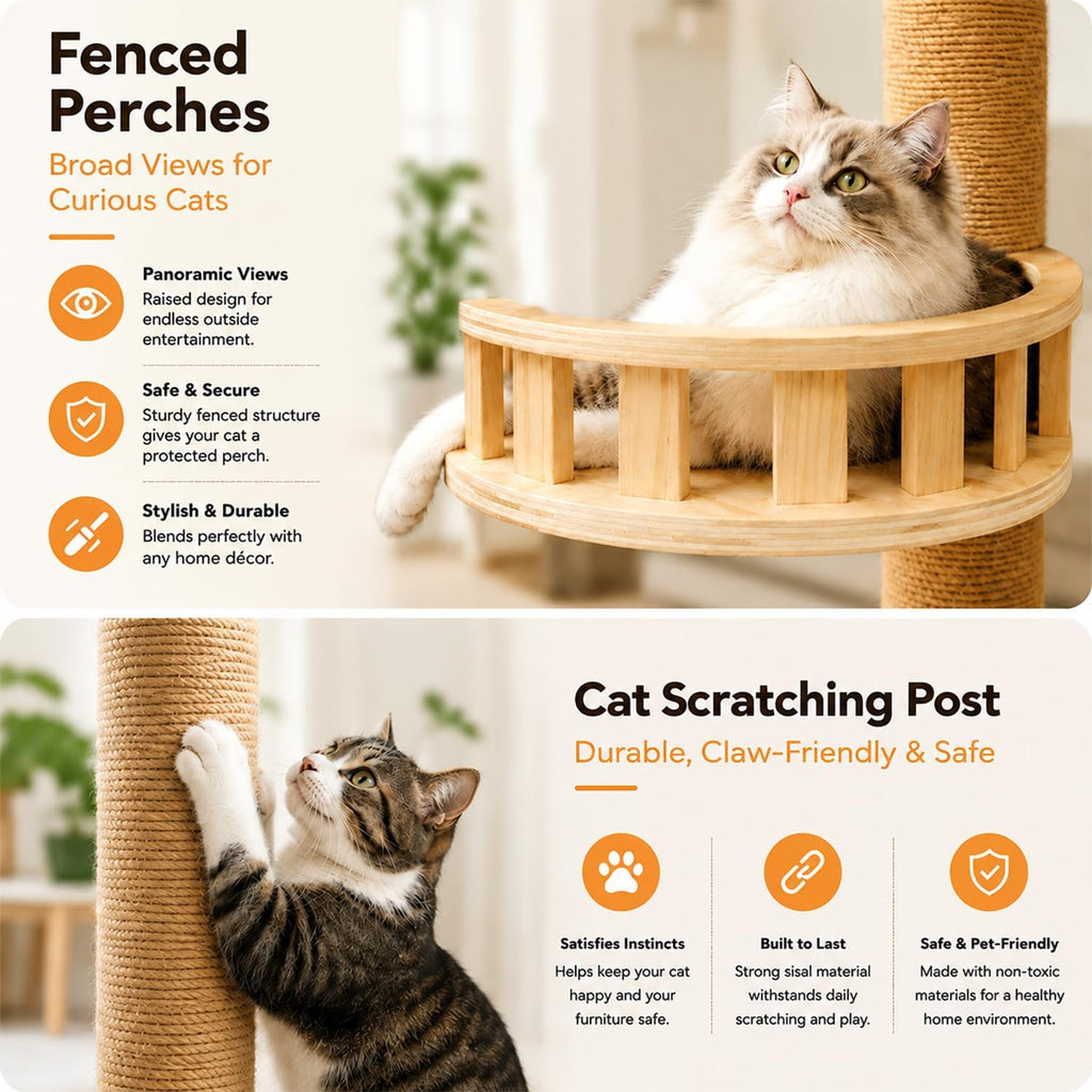 Floor to Ceiling Cat Tree for Indoor Cats, 7-9ft Adjustable Tall Cat Tower