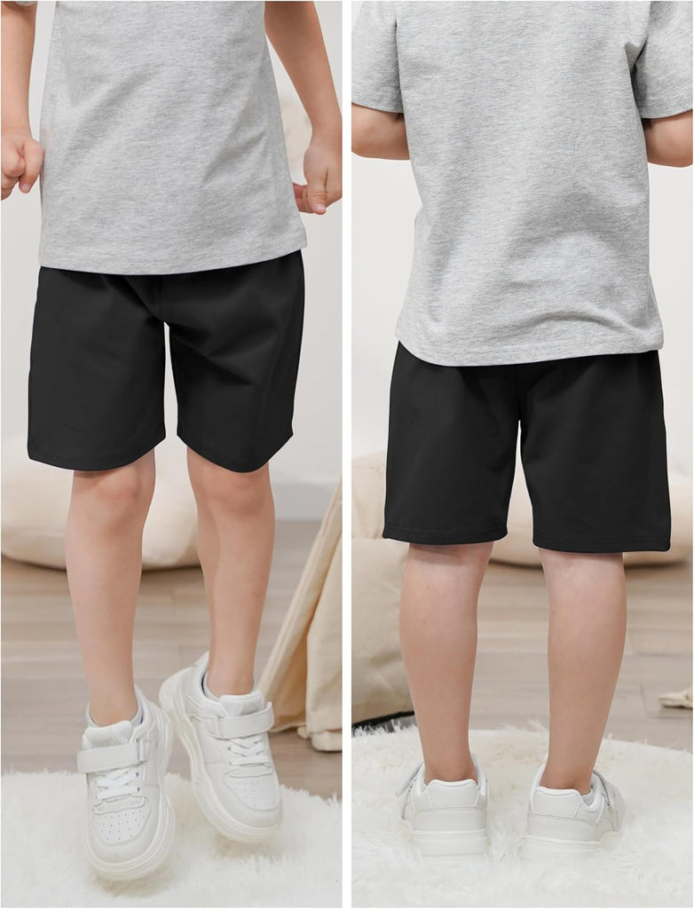4 Pack Toddler Boys Cotton Shorts with Drawstring Casual Short Elastic Waist Boys Pull-on Soft Shorts for Summer
