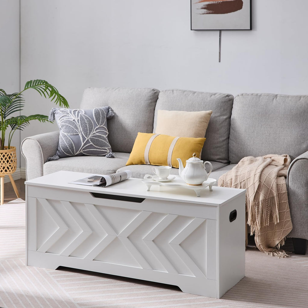 47.2" Storage Bench, Extra Large Wooden Storage Chest with 2 Safety Hinges, entryway Bench, Blanket Storage, Shoe Storage