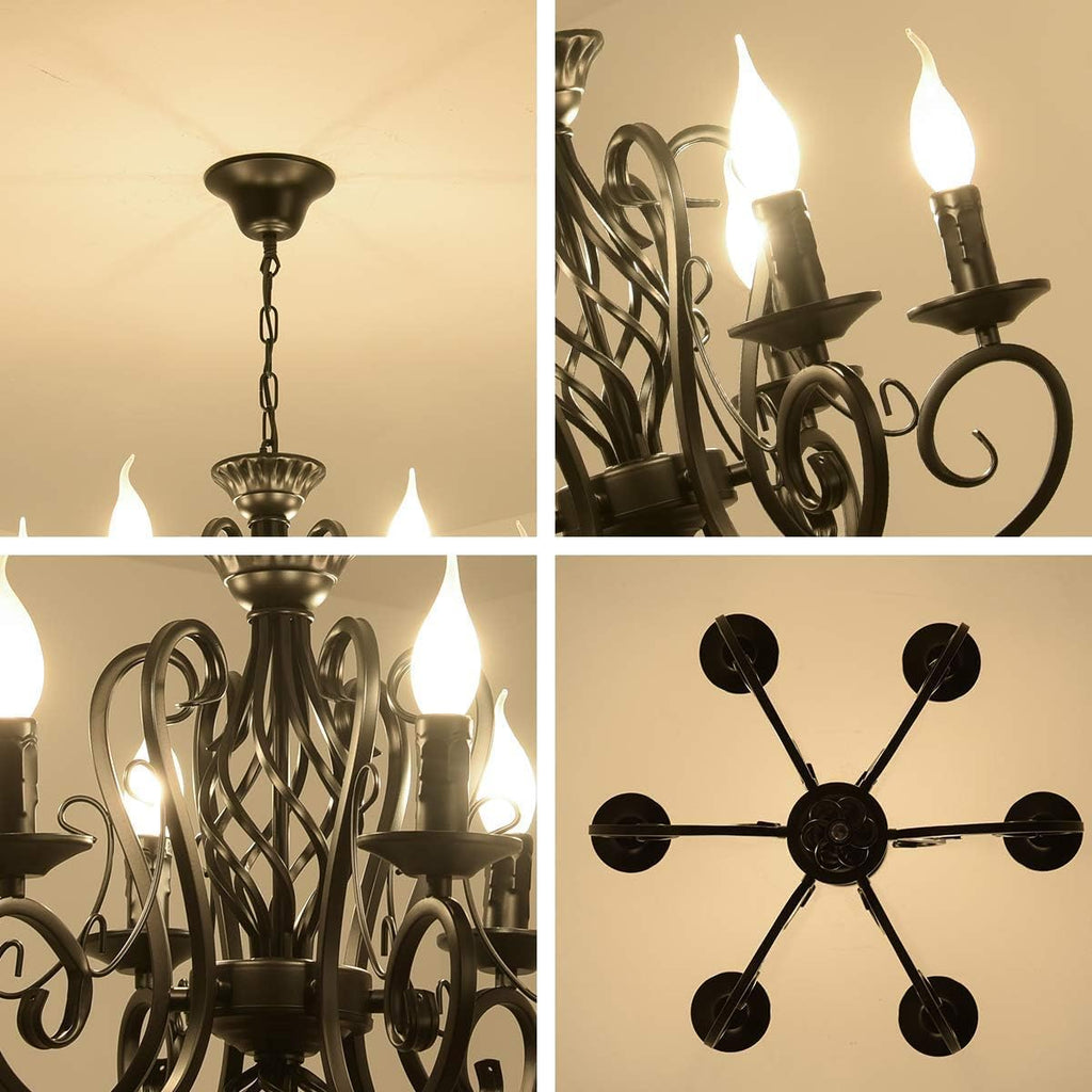 French Country Chandeliers,8 Lights Kitchen Island Candle Iron Black Chandelier,Industrial Vintage Pendant Light Fixture for Farmhouse,Dining Room,Bedroom,Foyer A109-B07VLKXLNS
