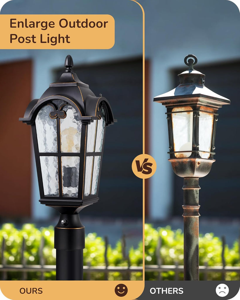 Large Size Dusk to Dawn Outdoor Post Light, 21.9'' H 120V Pole Light Fixture with Pier Mount Base