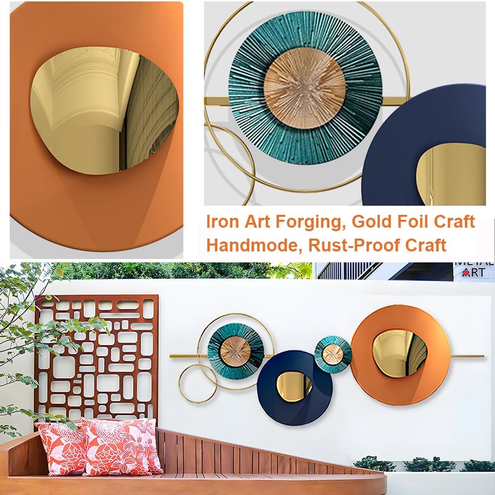 Large Metal Wall Art Decor, Geometric Orange Circle Wall Sculptures, 3D Modern Abstract Round Wall Hanging Sculpture