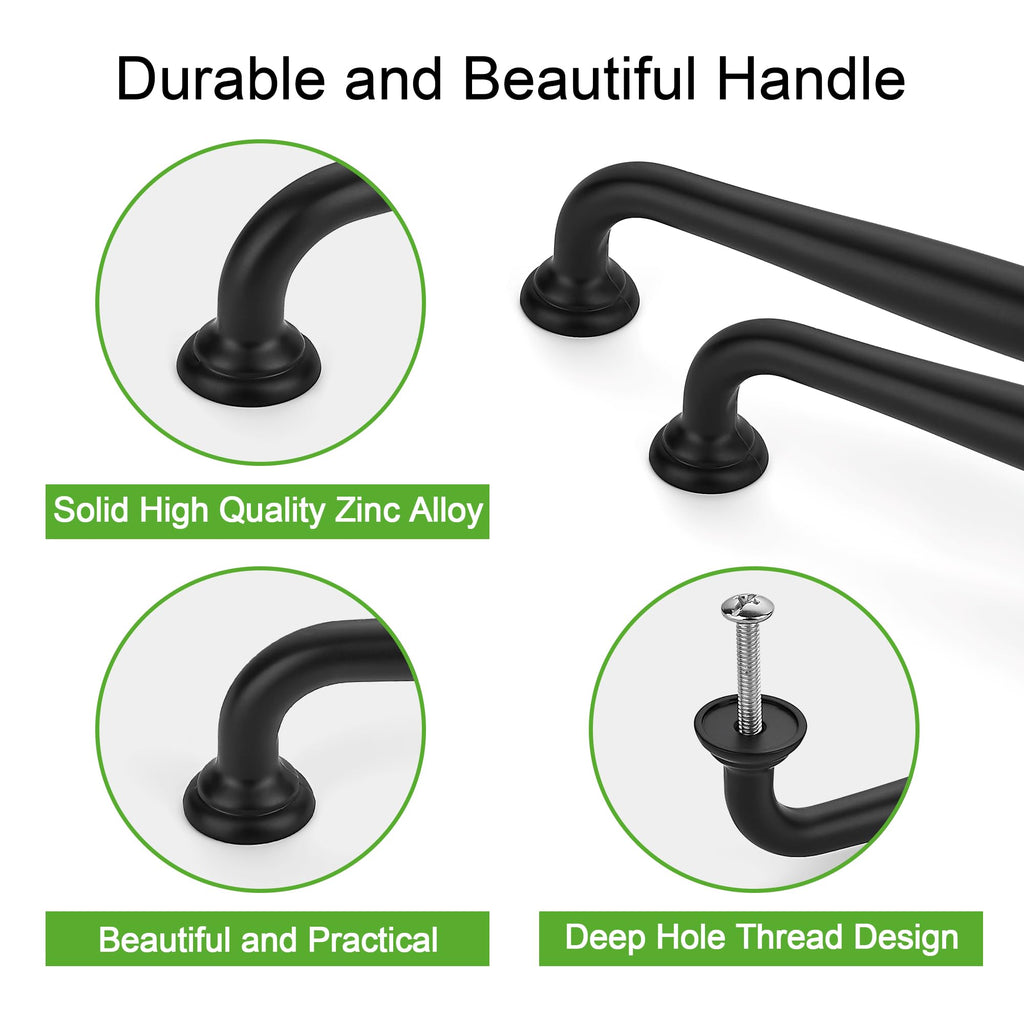 10 Pack Cabinet Handles-6.3"/160mm Screw Spacing Matte Black Furniture Hardware Handles Cabinets Bedroom Dresser