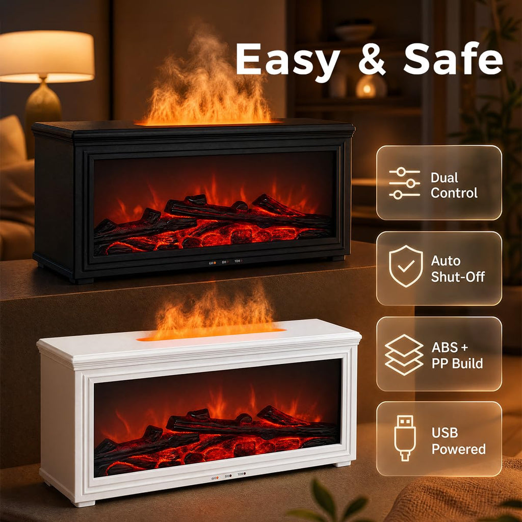 Fireplace Flame Humidifier, 280ml Essential Oil Diffuser