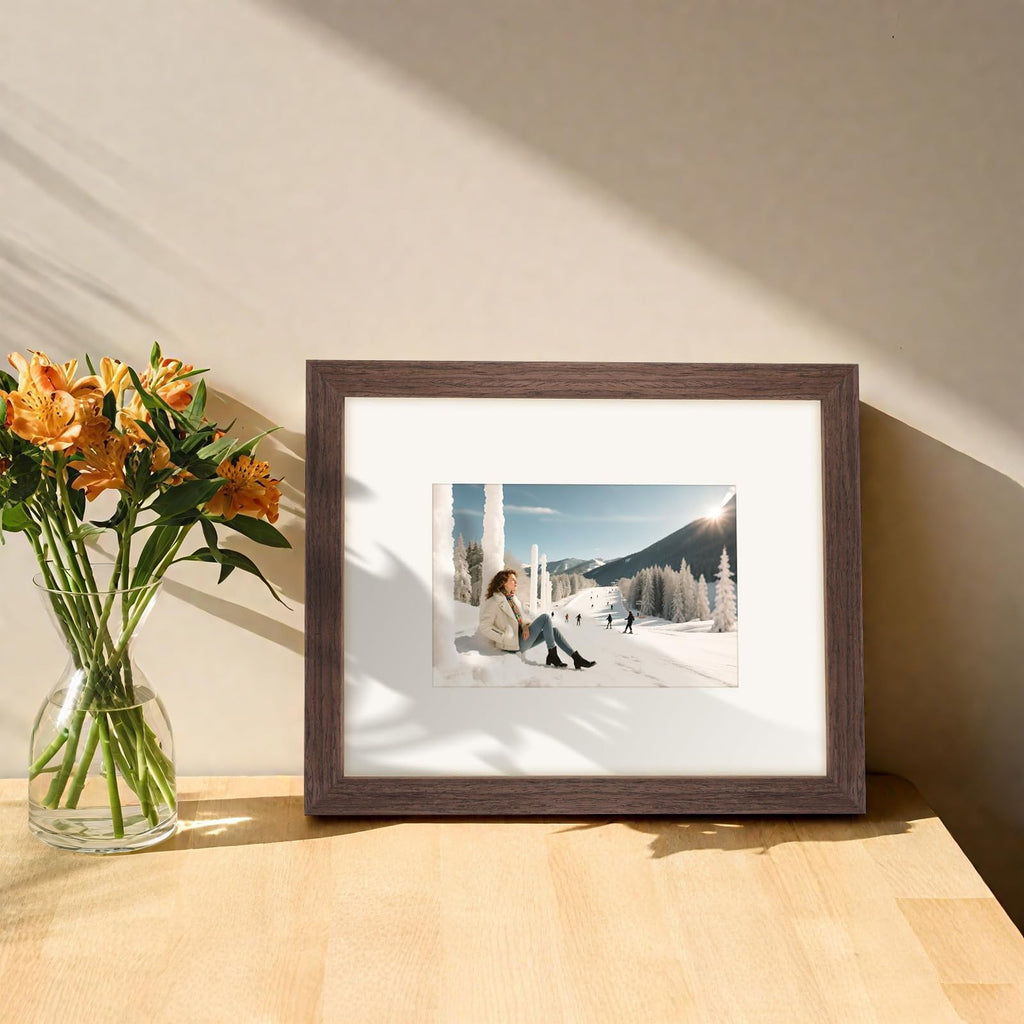 8x10 Picture Frames Solid Wood 6x8 Square Frame with Mat Oak 2 Pack