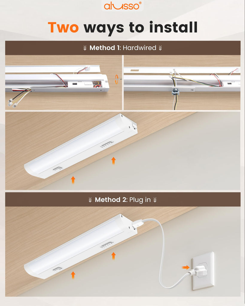 12 Inch LED Under Cabinet Lighting Hardwired & Plug in 120V, 5CCT Color Selectable 2700K-5000K Dimmable 6W 510LM High