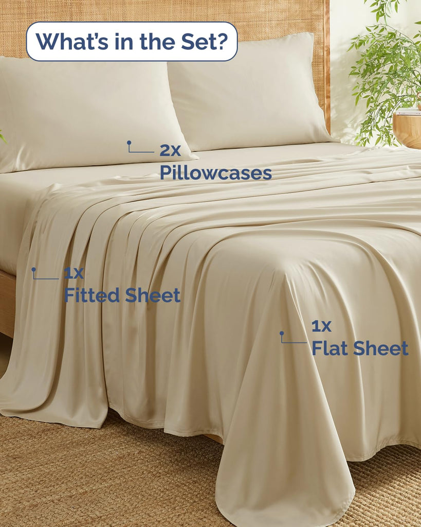 100% Rayon Derived from Bamboo - Bed Sheets Set Cal King Size - Wheat