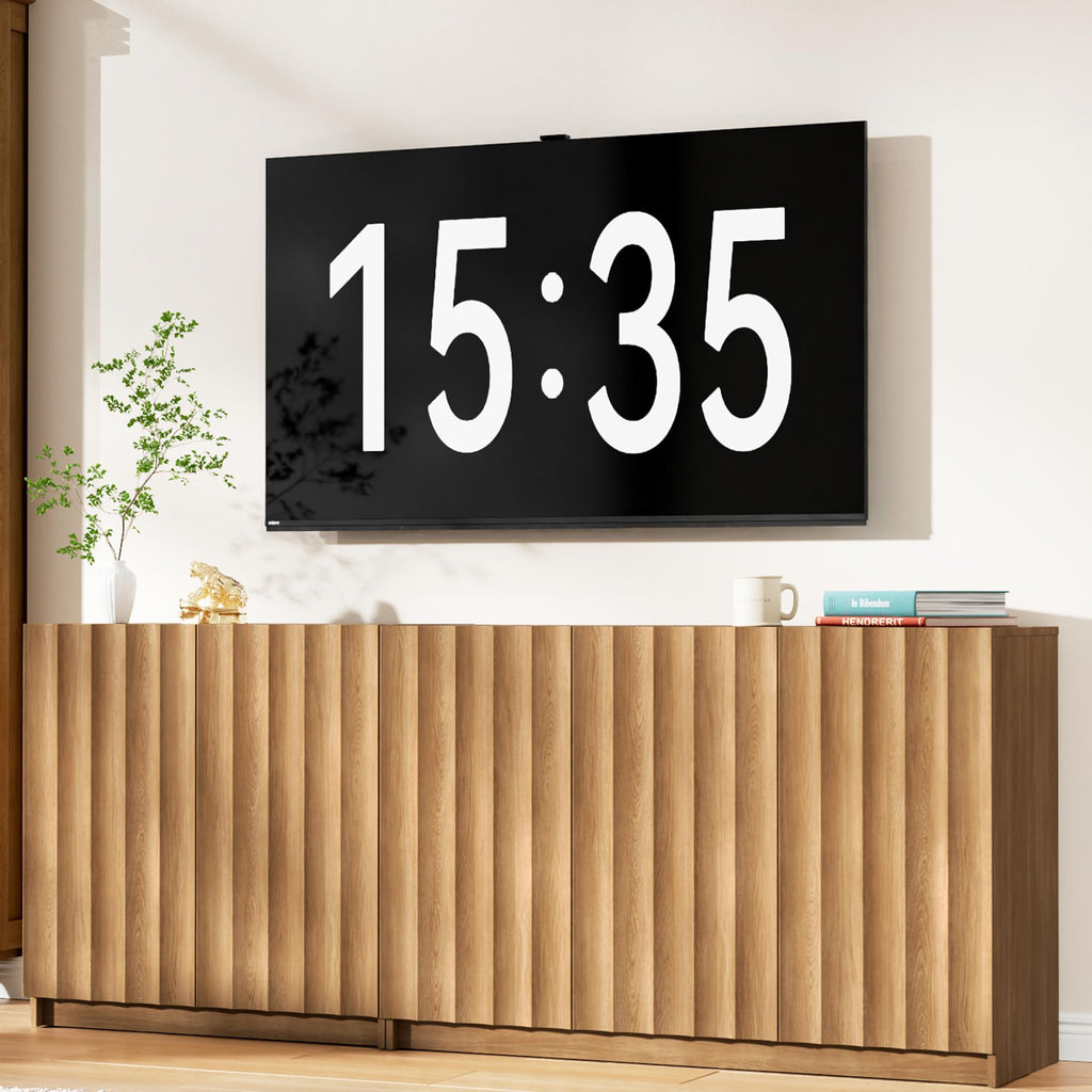Modern Buffet Cabinet with Storage, 78.7" Tall Fluted Arched Sideboard Cabinet w/Adjustable Shelves, Wooden Modular