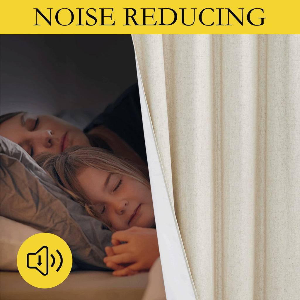 Natural Linen 100% Blackout Curtains 120 inches Length 2 Panels Set with Thermal Insulated Liners, 52" Width