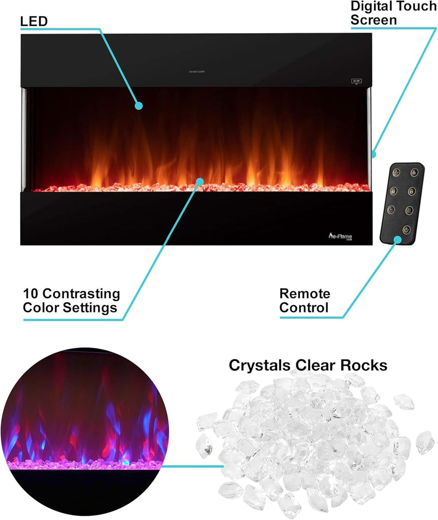 E-Flame USA Hampshire 36-inch Wall Mount/Wall Insert LED Electric Fireplace Heater with Timer
