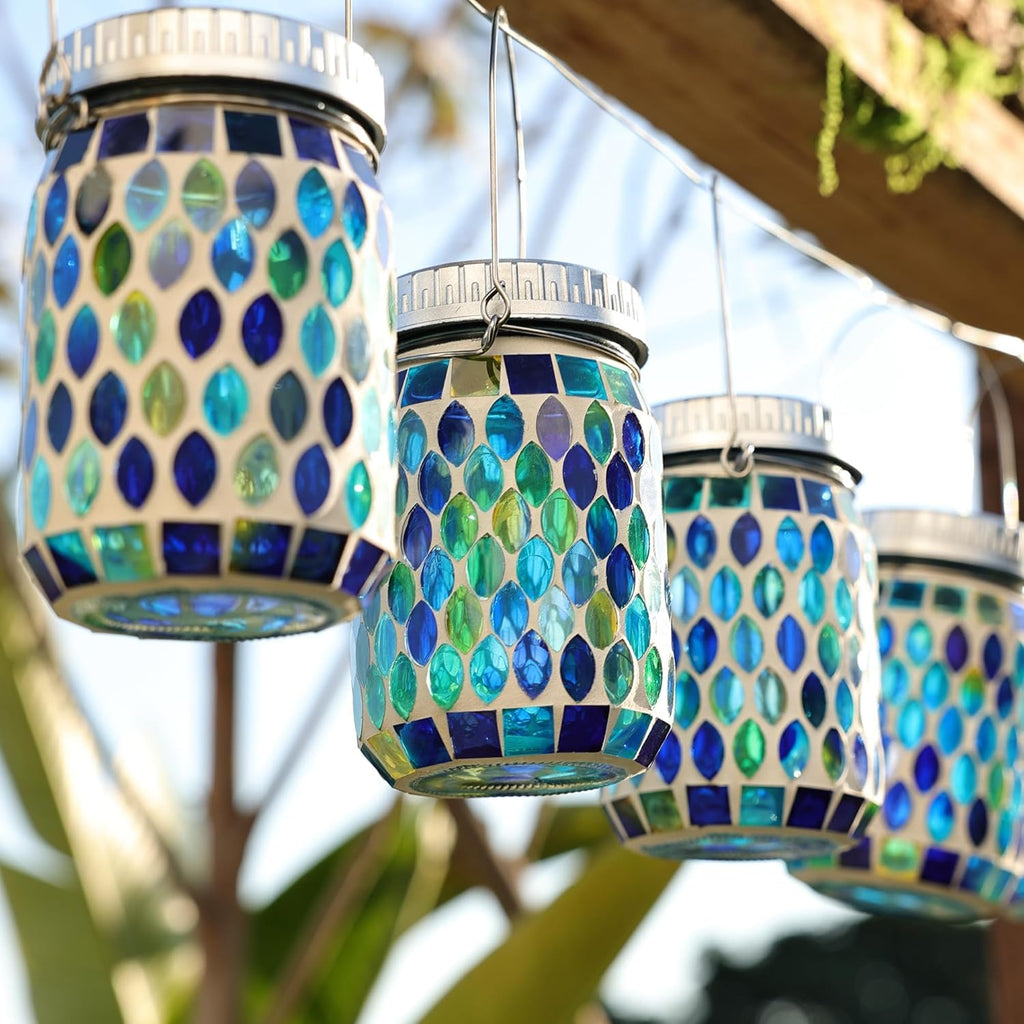 6 Pack Mosaic Solar Lanterns Outdoor Waterproof Handmade Patch Jar
