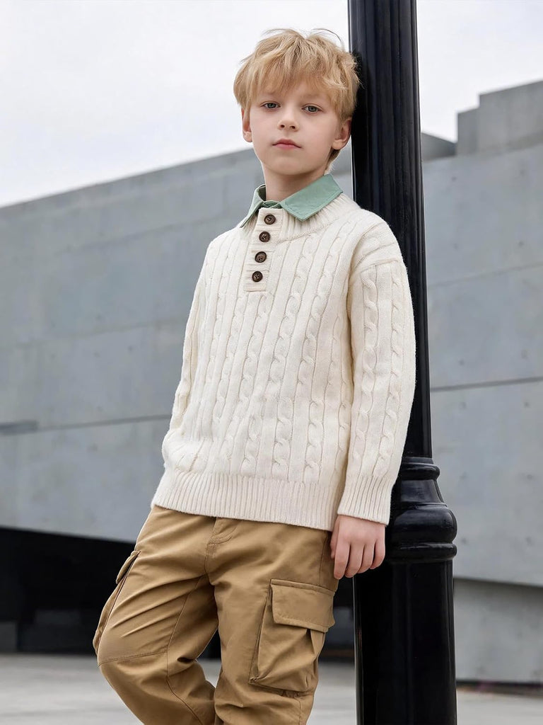 Boys Sweater Toddler Mock Neck Pullover Tops Button Cable Knit Sweaters