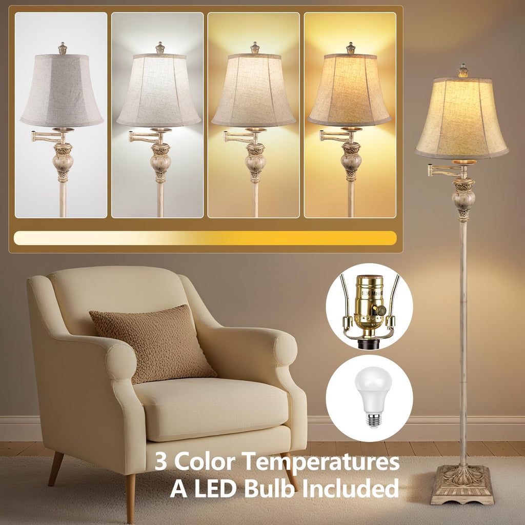 Vintage Floor Lamps, Traditional 350° Adjustable Swing Arm Farmhouse Floor Lamp, Rustic Standing Lamp Pole Lamps for