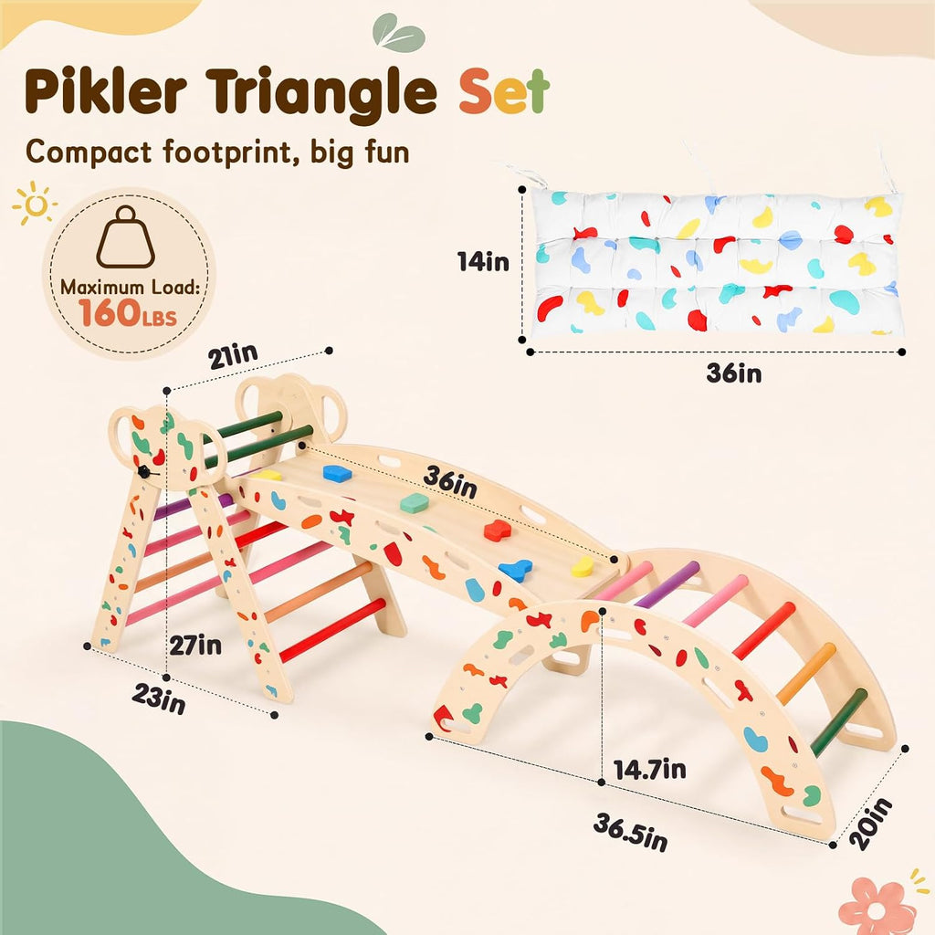 Foldable Triangle, Birch Plywood Montessori Climbing Gym with Slide