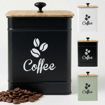 Airtight Coffee Canister 40 oz, 6"x 8" Metal Jar w/ Rubber-Lined Bamboo Lid