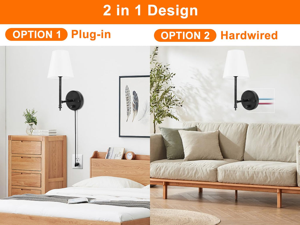 14.1 inch Wall Sconces Set of Two with Remote Control, Dimmable, Adjustable Colors 2700-6500K, Plug in Wall Sconces