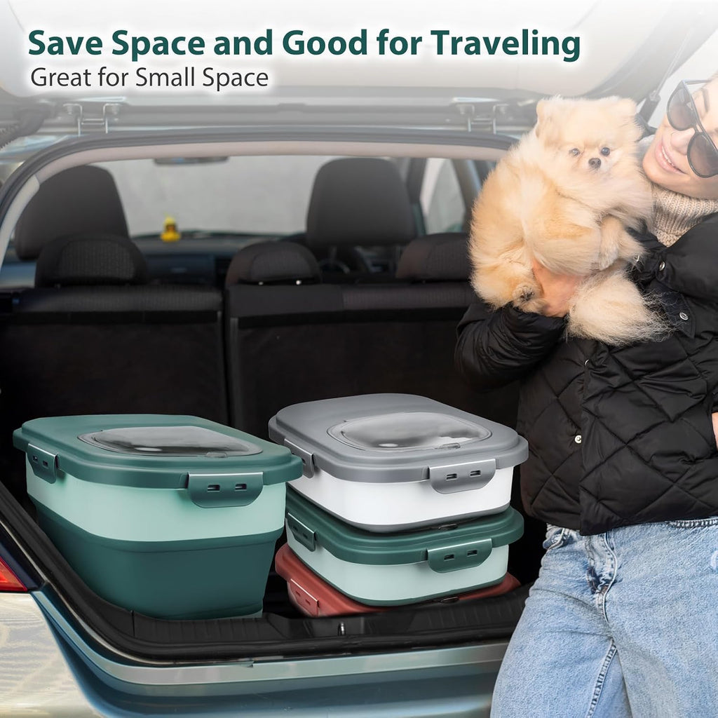 Dog Food Storage Container, 10-20Lbs Collapsible Pet Food Storage Containers with Rolling Wheel Airtight Locking Lid