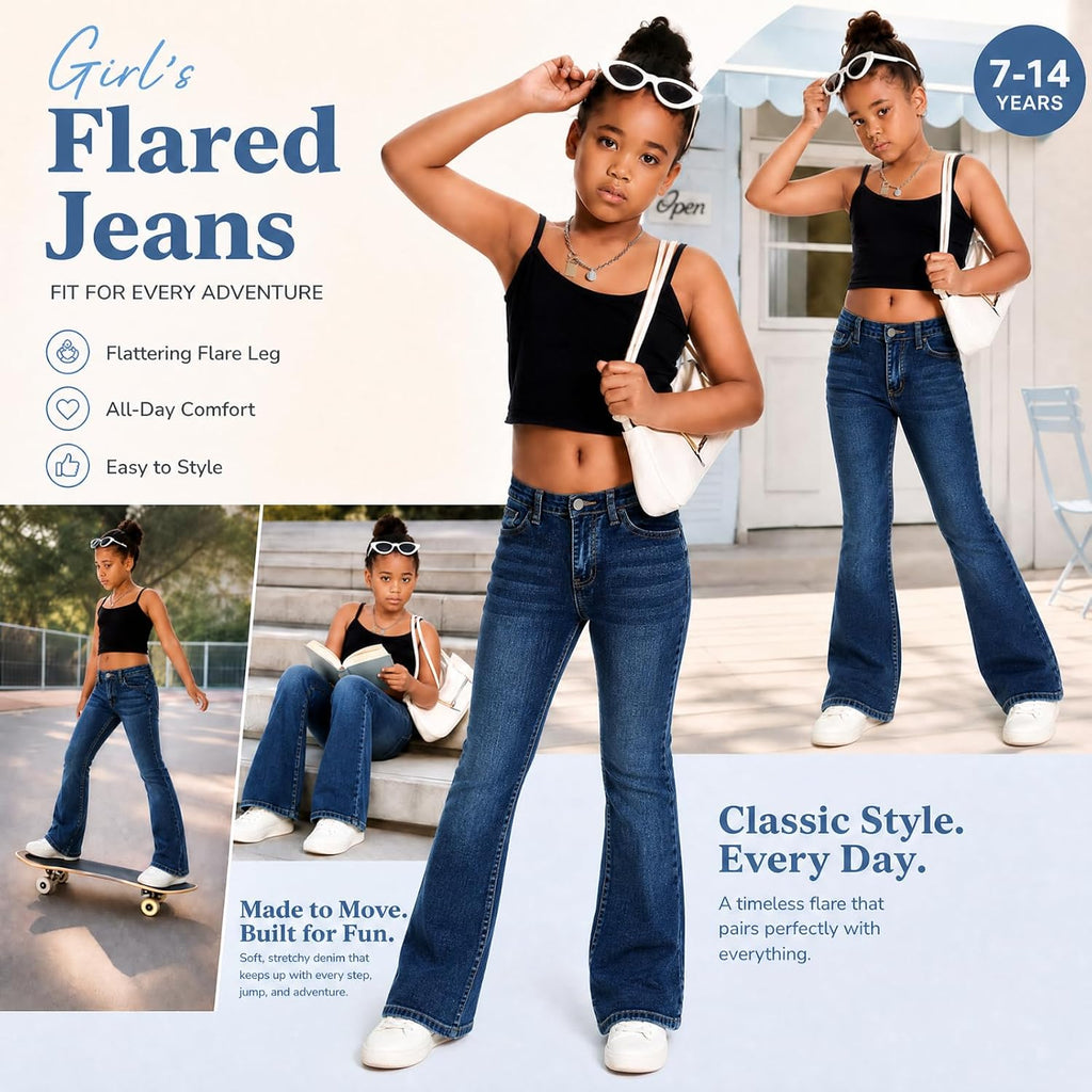 Girls Baggy Ripped Jeans Wide Straight Leg High Waisted Denim Pants