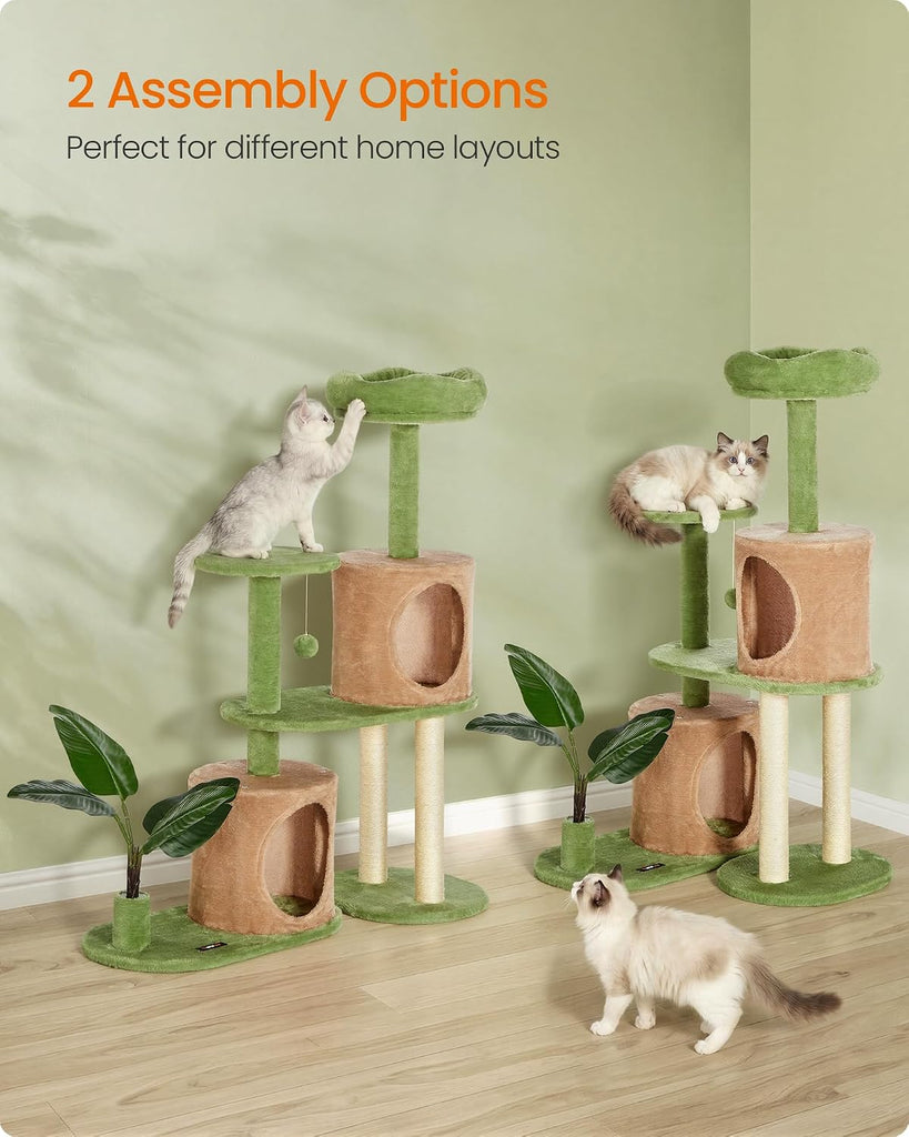 Cat Tree, 42.9-Inch Multi-Level Plush Cat Tower, Artificial Leaves