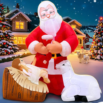 5FT Christmas Inflatable Nativity Jesus Stable Christmas Angel Scene Decorations Santa Claus Blow Up Yard Decor