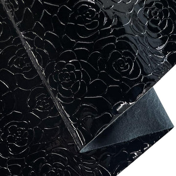 Glossy Mirrored Embossed Faux Leather-12×54" Solid Floral Synthetic Vinyl Fabric for Bows Keychains Crafts-Black