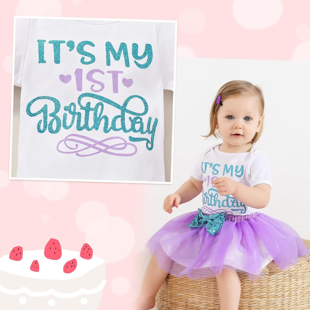 Baby Girls My 1st Birthday Dress Infant Shiny Printed Sequin Bowknot Tutu Princess Dress