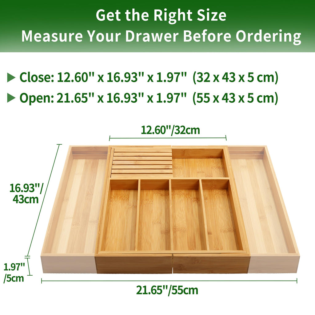 Bamboo Silverware Drawer Organizer, 7 Slots, Natural