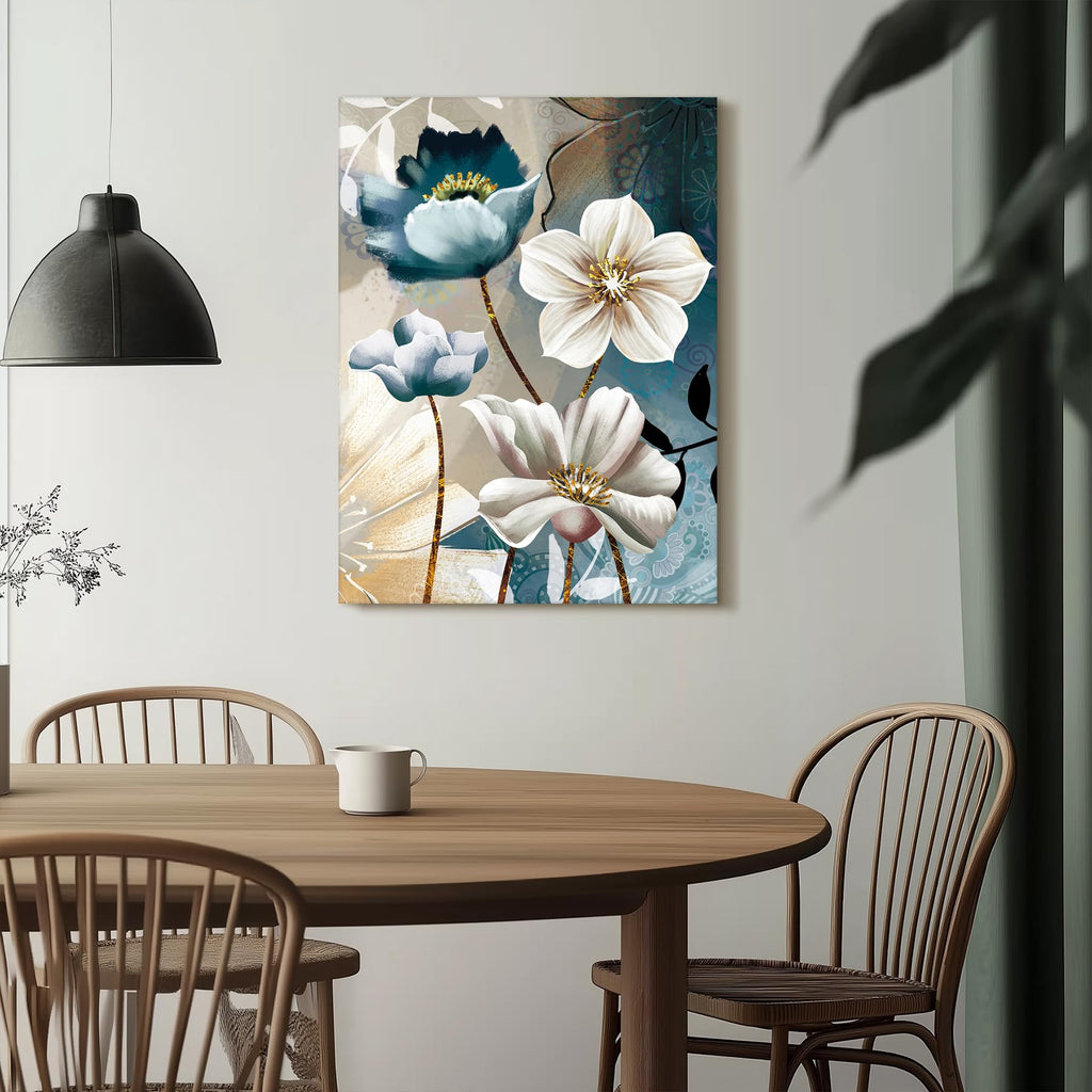 3 Piece Blue Lotus Wall Art, Floral Canvas Prints