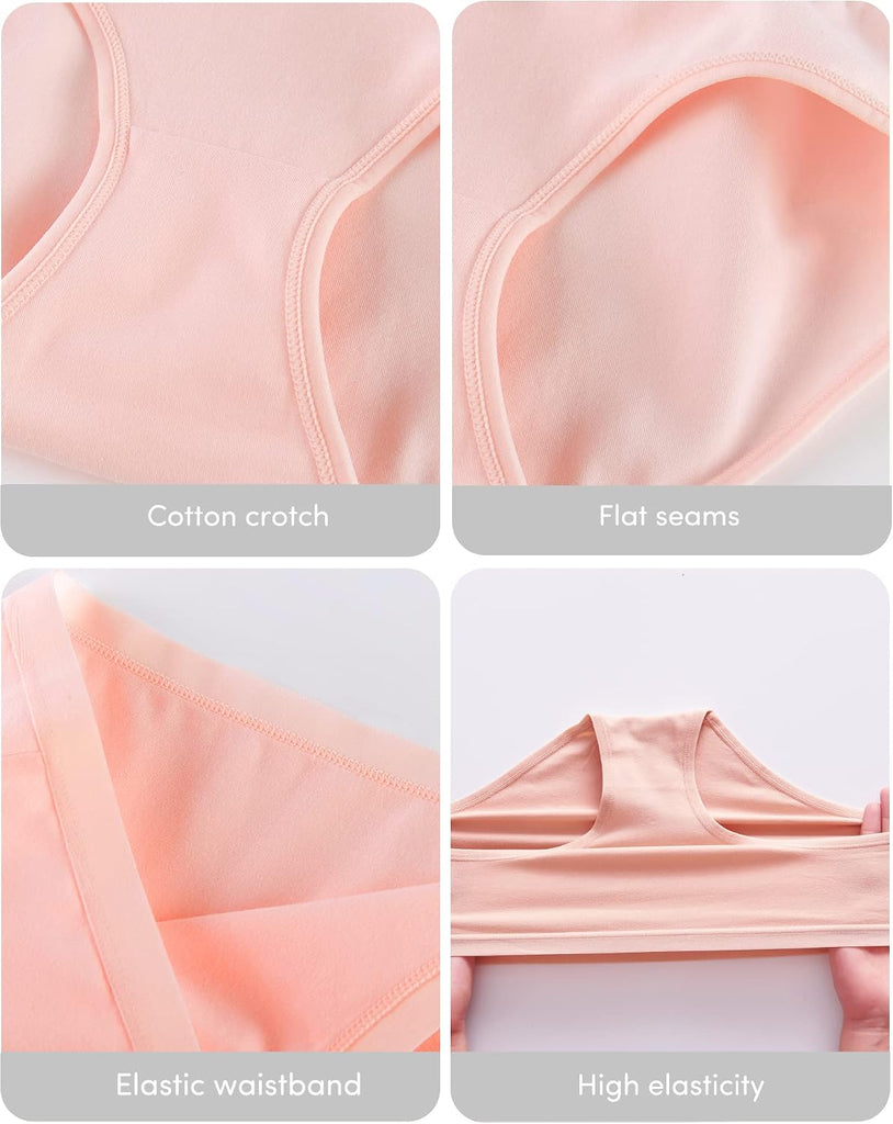 Teen Girls Underwear Cotton Panties Briefs Solid Color Pack of 8