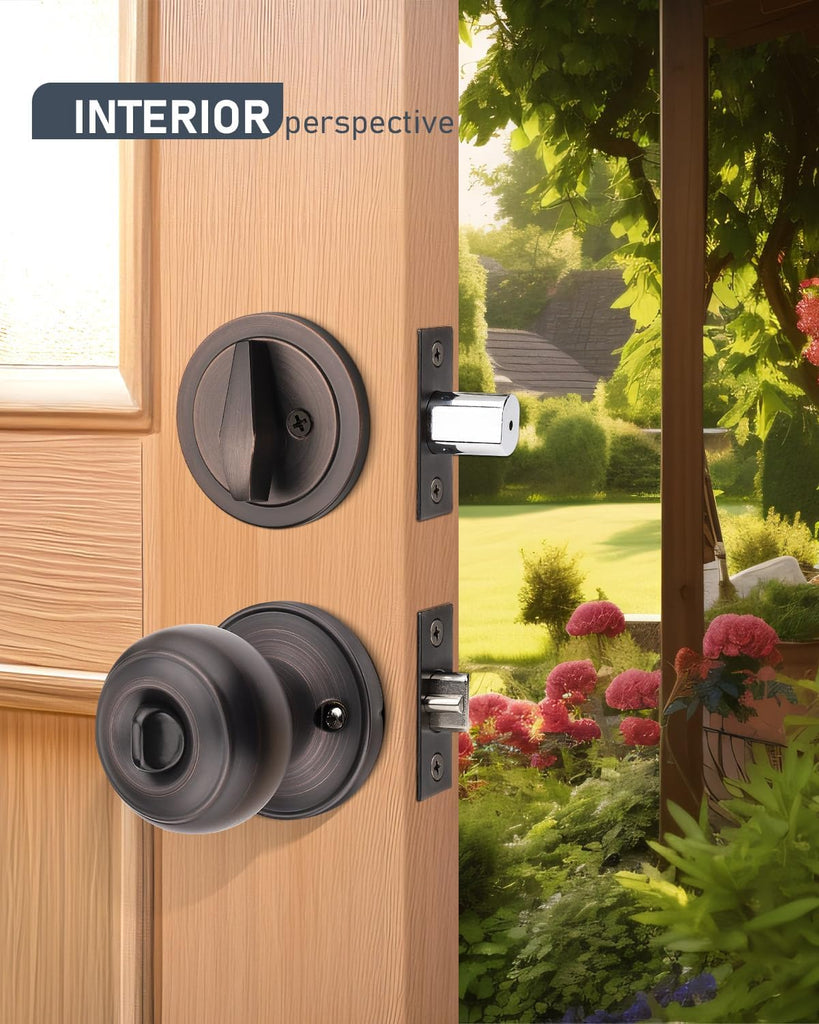6 Pack Keyed Alike Front Door Knob and Deadbolt Set, Entry Door Locksets with Single Cylinder Deadbolt, Oil Rubbed