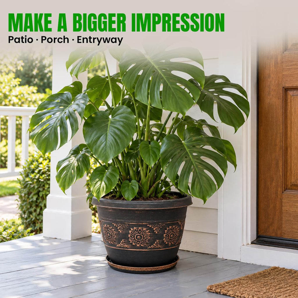 16 Inch Outdoor Planters, 4 Pack, Copper Retro Floral