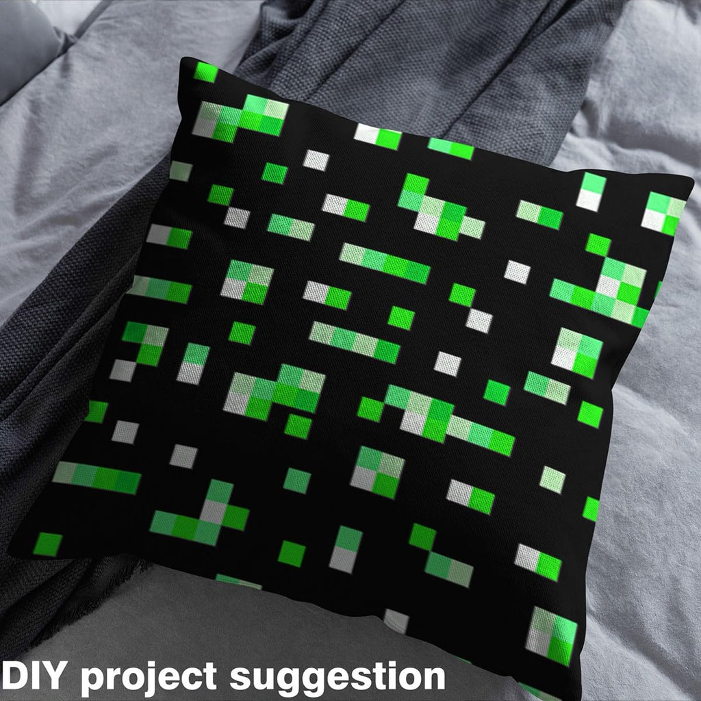 Miner Grid Fabric by The Yard Green Geometric Patchwork Plaid Fabrics for Sewing Lovers Game Pixelated Style Decor
