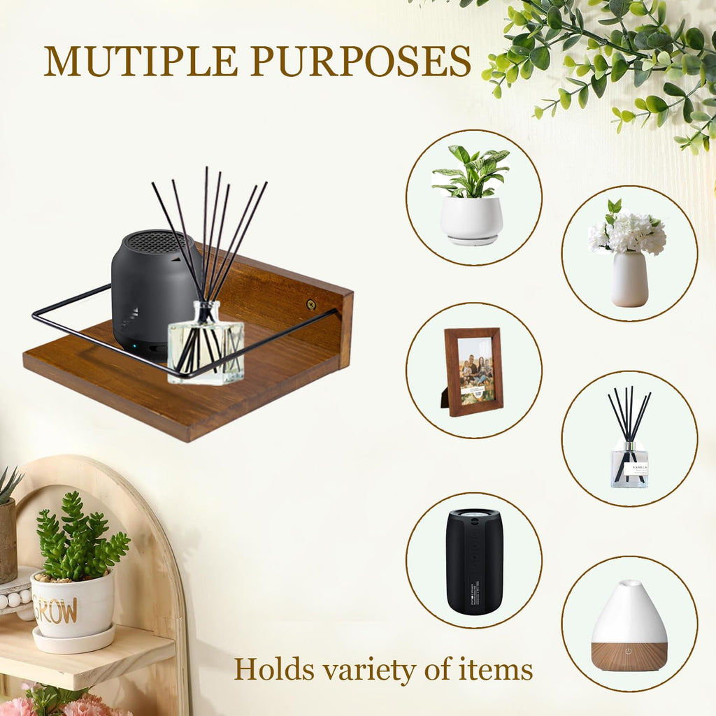 Wall Mounted Plant Holder, Wooden Floating Shelves for Flower Pot Wall Hanging Wood Rack Farmhouse Small Decorative