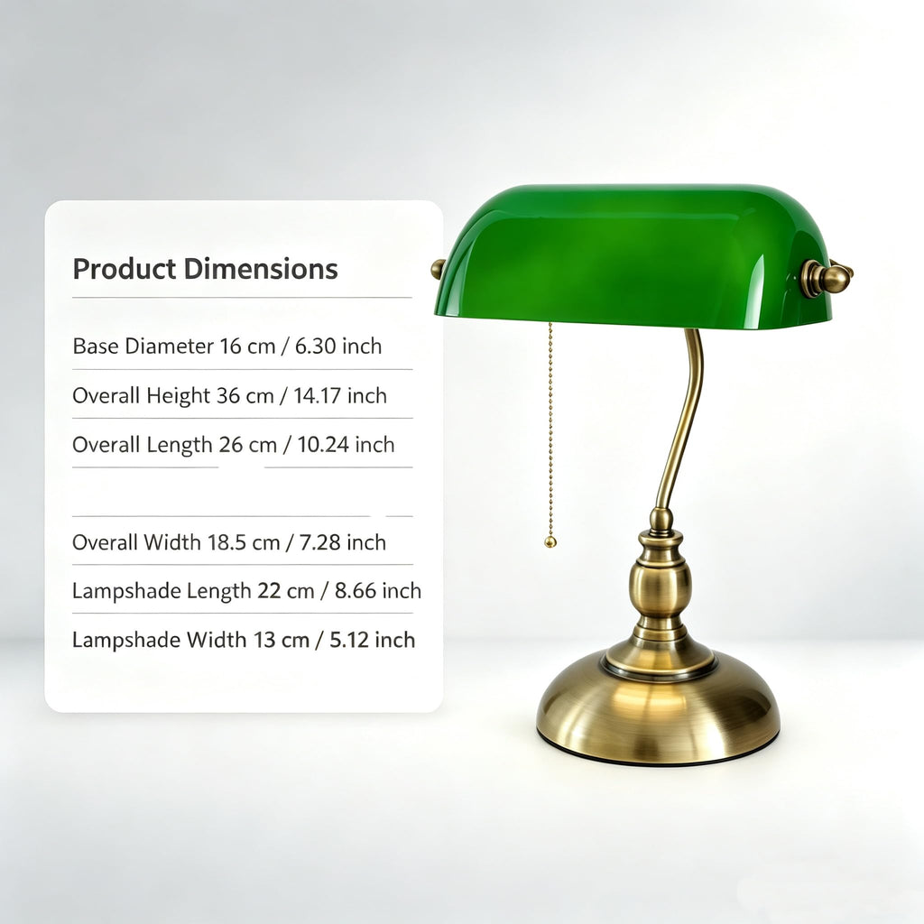 Bankers Desk Lamp, Green Retro Table Lamp, Vintage Lamp with Pull Chain Switch -Green