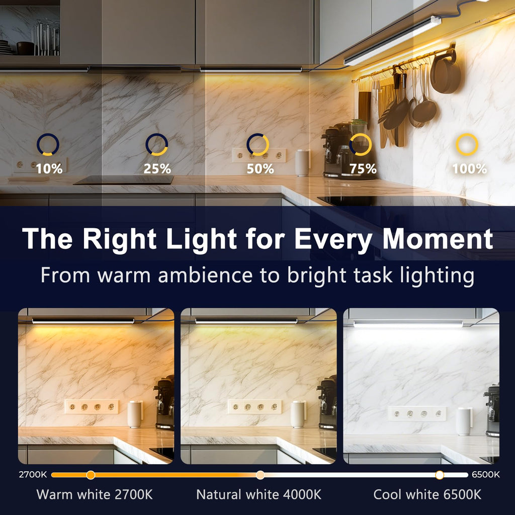 Smart Under Cabinet Lighting 6 Bars, App/Voice/Hand Wave Control, Black