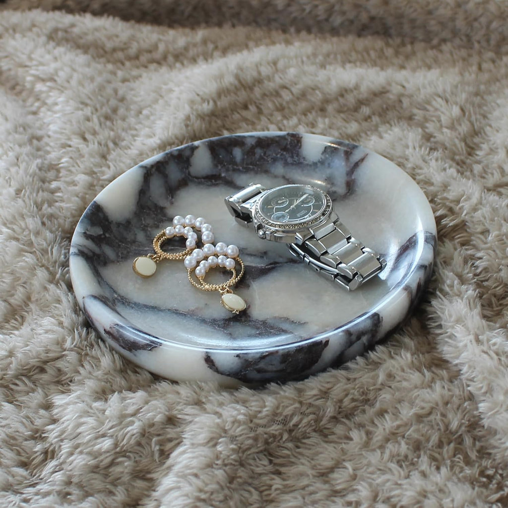 Natural Travertine Marble Jewelry Dish 5.5", Trinket Dish for Ring Earring, Gift for Woman Daugther(Calacatta Viola)