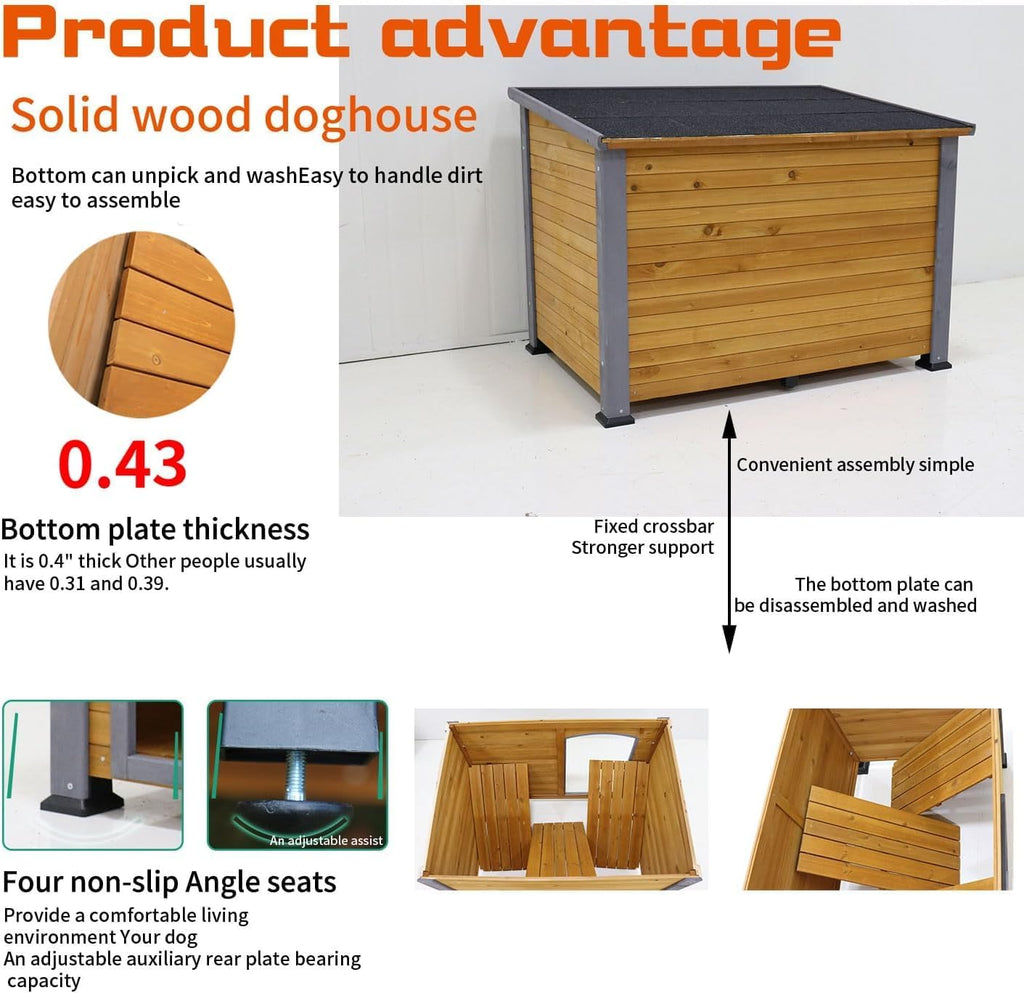 44.5" L Extra Large Dog House Outdoor Weatherproof Wooden Dog Kennel Dog Houses for Large Dogs Outside Indoor Dog