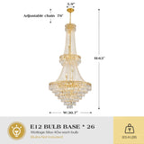 Large Gold Crystal Chandeliers for High Ceilings 26 Lights Modern Chandelier Luxury Chandeliers Light Fixture Foyer Staircase Hallway Entryway Banquet Hall Lobby 63" H x 30.7" D - French Empire