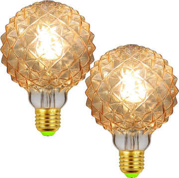 G95 Pineapple Decorative Edison Light Bulbs (2-Pack) 4W E26 LED Filaments Light Bulbs 40W Equivalent E26 Base Amber