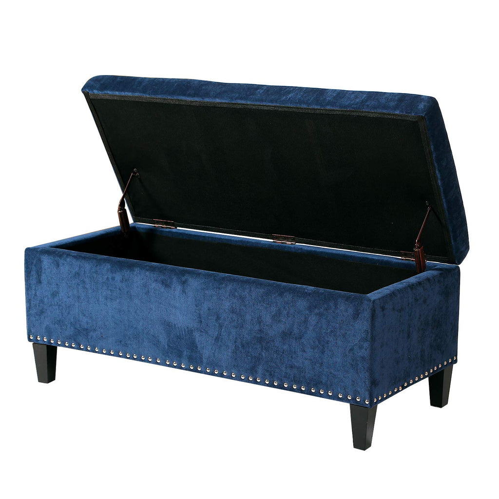 Fabric Lightweight Design Rectangular Tufted Lift Top Storage Bench Footstool with Solid Wood Legs and Nailhead Trim