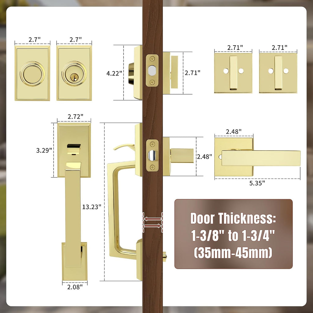 Double Front Door Lock Set, Keyed Entry Front Door Handleset with Dummy
