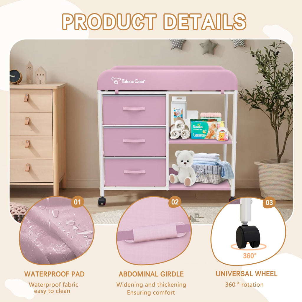 Baby Changing Table, Portable Changing Table, Diaper Changing Station with Waterproof Pad, Changing Table Dresser